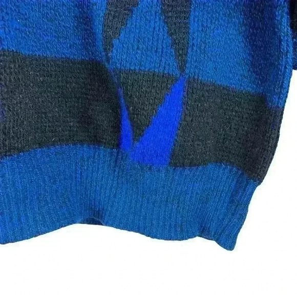 Bronzini Men's Blue Black Geometric‎ Pullover Sweater Size 1X 80s 90s Baggy - Picture 4 of 7